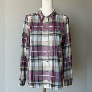 Pendleton Western Cotton Plaid Button Down Shirt in Purple, Gray and Blue - M